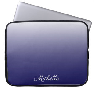 Personalised gradient ombre navy blue laptop sleeve
