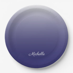 Personalised gradient ombre navy blue paper plate