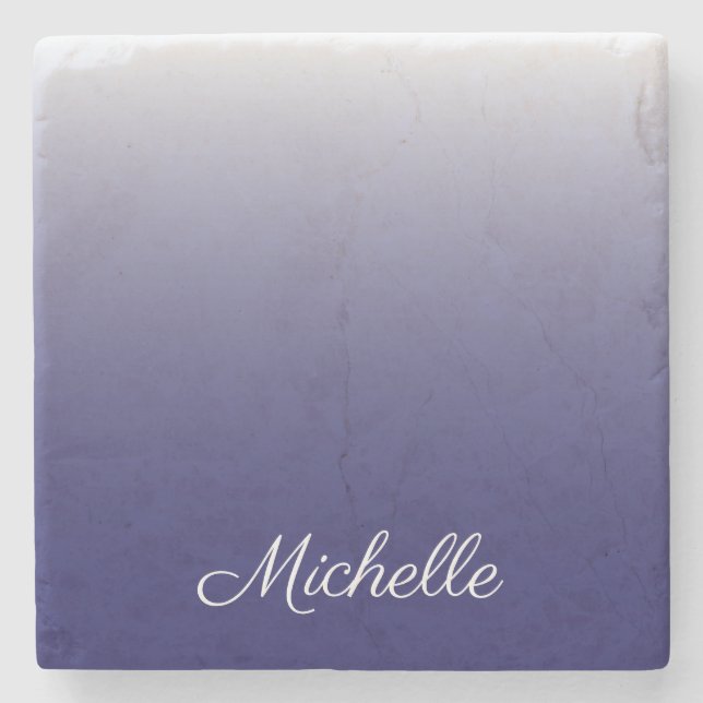 Personalised gradient ombre navy blue stone coaster (Front)