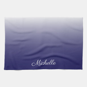 Personalised gradient ombre navy blue tea towel