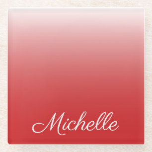 Personalised gradient ombre red glass coaster