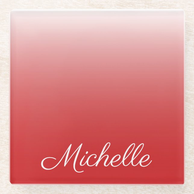 Personalised gradient ombre red glass coaster (Front)