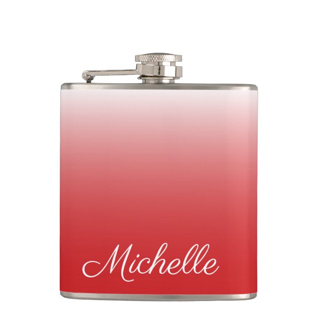 Personalised gradient ombre red hip flask (Front)