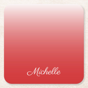 Personalised gradient ombre red square paper coaster