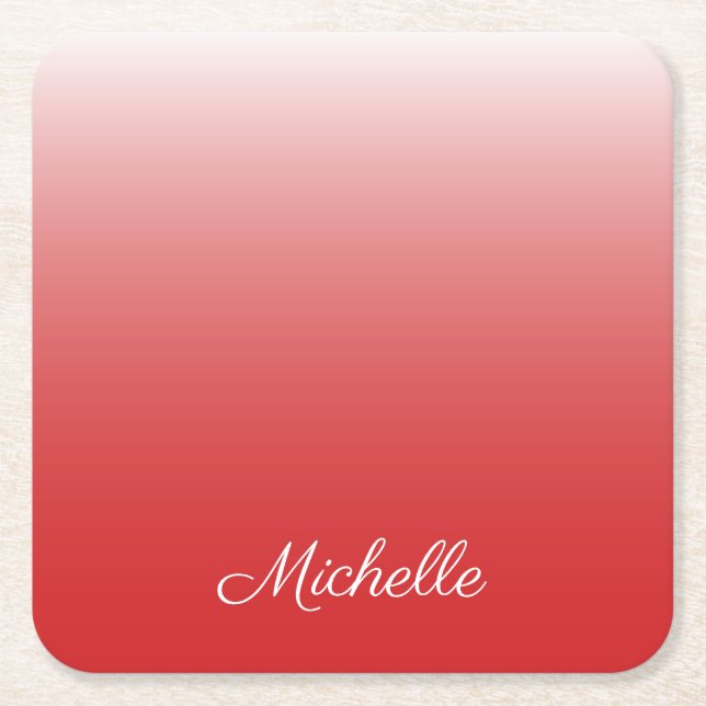 Personalised gradient ombre red square paper coaster (Front)