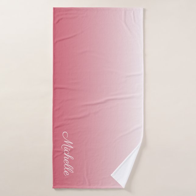 Personalised gradient ombre salmon pink bath towel (Bath Towel)
