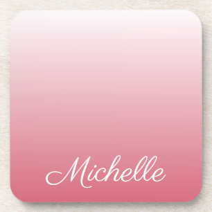 Personalised gradient ombre salmon pink coaster