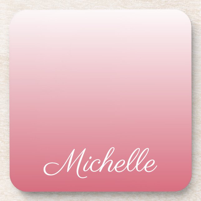 Personalised gradient ombre salmon pink coaster (Front)