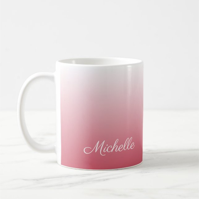 Personalised gradient ombre salmon pink coffee mug (Left)
