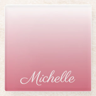 Personalised gradient ombre salmon pink glass coaster