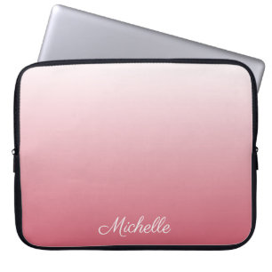 Personalised gradient ombre salmon pink laptop sleeve