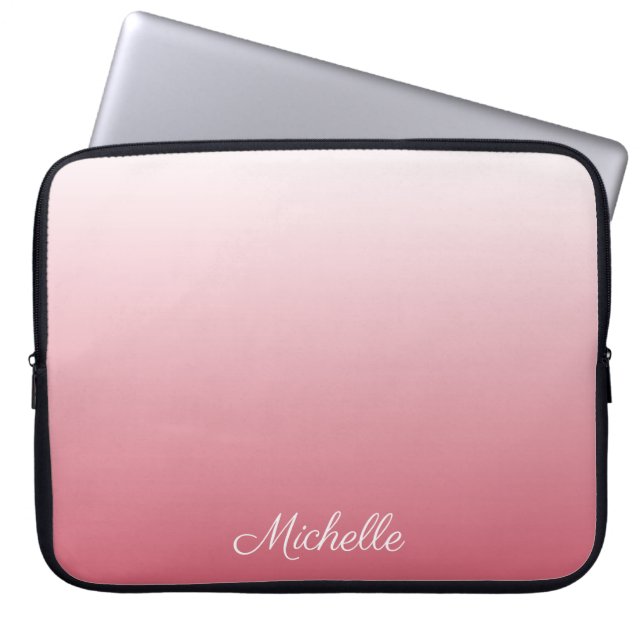 Personalised gradient ombre salmon pink laptop sleeve (Front)