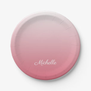 Personalised gradient ombre salmon pink paper plate
