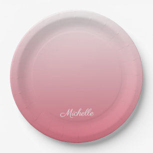 Personalised gradient ombre salmon pink paper plate