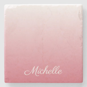 Personalised gradient ombre salmon pink stone coaster