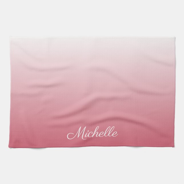 Personalised gradient ombre salmon pink tea towel (Horizontal)