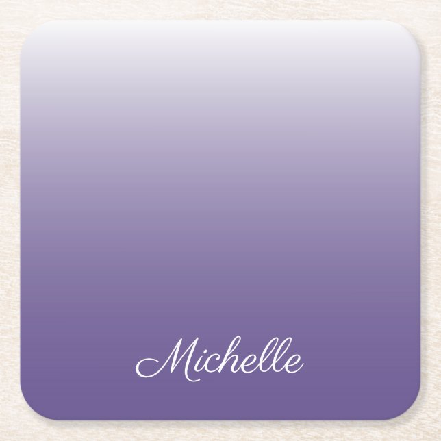 Personalised gradient ombre Ultra Violet Square Paper Coaster (Front)