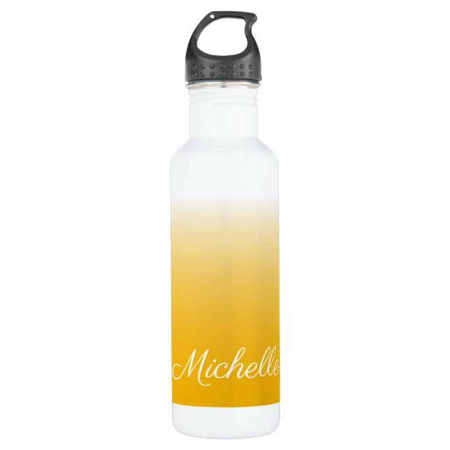Personalised gradient ombre yellow 710 ml water bottle (Front)