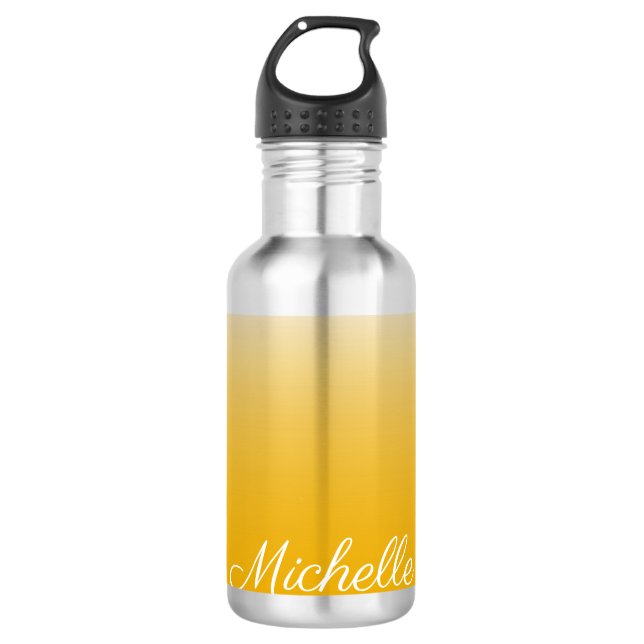 Personalised gradient ombre yellow 710 ml water bottle (Front)