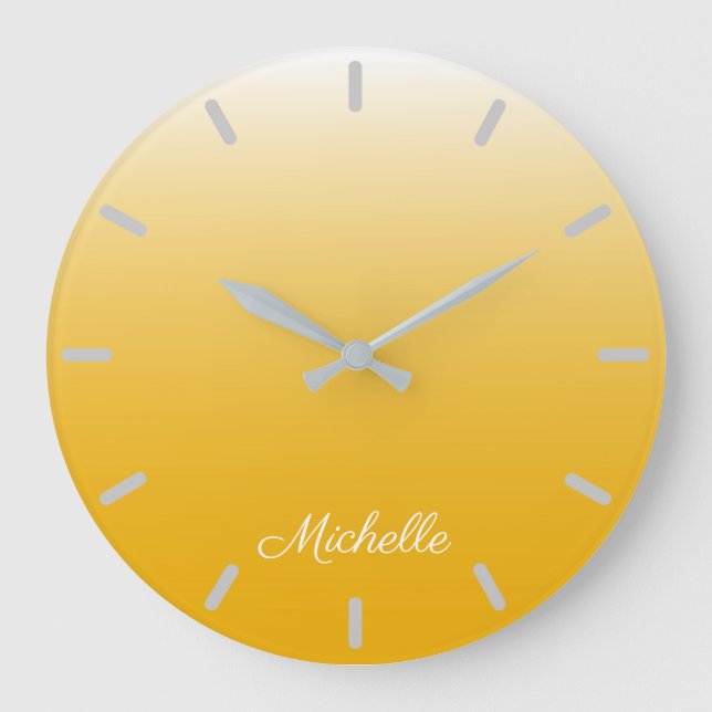 Personalised gradient ombre yellow large clock (Front)