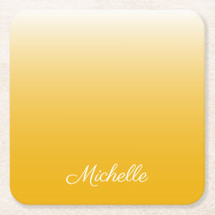 Personalised gradient ombre yellow square paper coaster