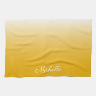 Personalised gradient ombre yellow tea towel