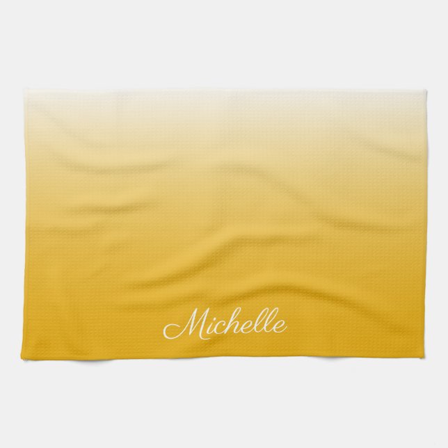 Personalised gradient ombre yellow tea towel (Horizontal)