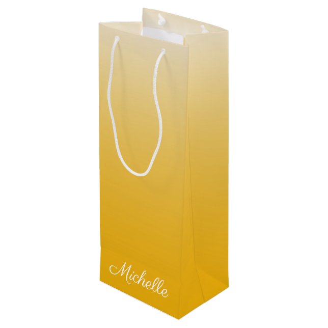 Personalised gradient ombre yellow wine gift bag (Back Angled)