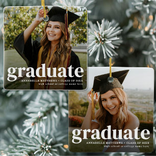 Personalised Graduate 2 Photo Christmas Ceramic Ornament