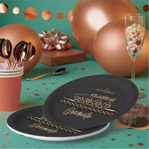 Personalised Graduate - Black and Gold Paper Plate
