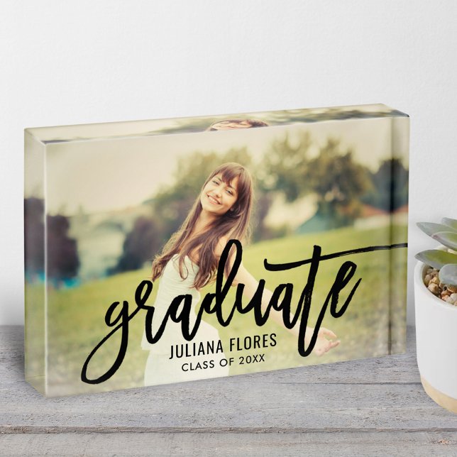 Personalised Graduate Black Brushed Script Photo Block (Creator Uploaded)