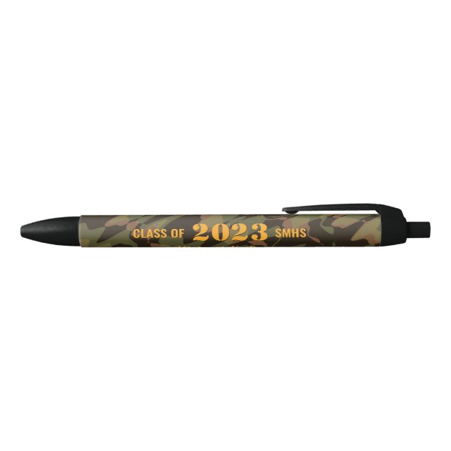 Personalised Graduate Camouflage Woodland Green Black Ink Pen (Top)