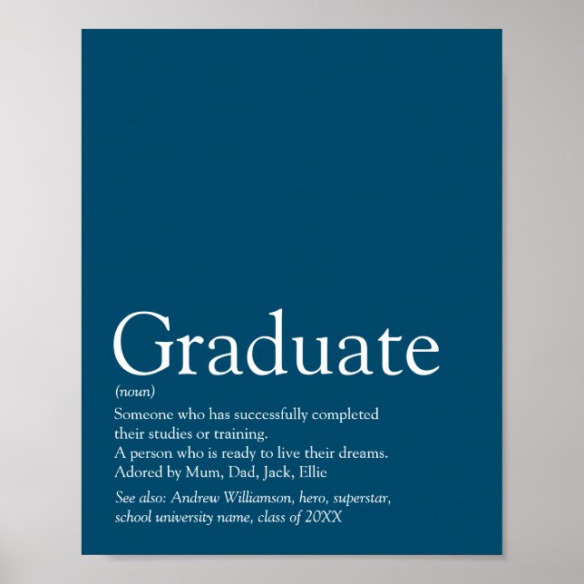 Personalised Graduate Definition Modern Blue Fun Poster (Front)