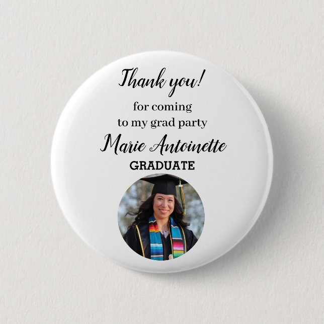 Personalised Graduate Modern Photo 6 Cm Round Badge (Front)