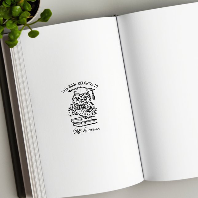 Personalised Graduate Owl Bookplate Rubber Stamp (Creator Uploaded)