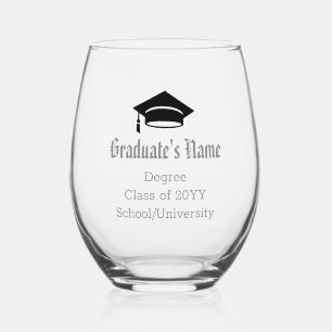Personalised Graduate's Name Cap and Tassel Stemless Wine Glass