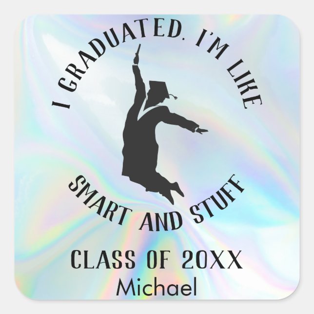 Personalised Graduation 2025 Iridescent Square Sticker (Front)