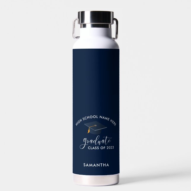 Personalised Graduation 2026 Navy Blue High School Water Bottle (Front)
