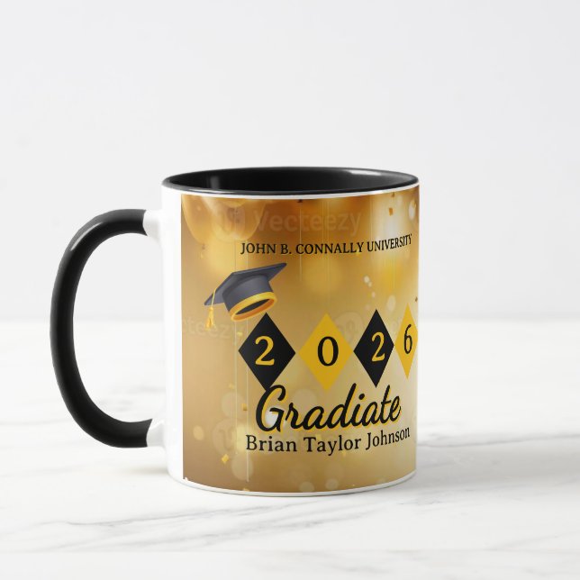Personalised Graduation black & Gold Coffee Mug  (Left)