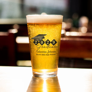 Personalised Graduation Black & Gold Glass