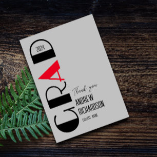 Personalised graduation black White red style Thank You Card
