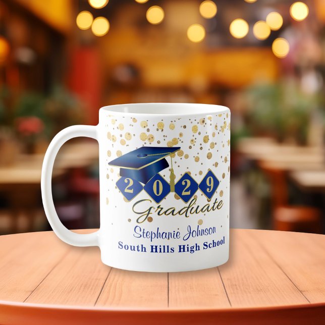 Personalised Graduation  Blue & Gold Coffee Mug (Personalized Graduation Blue & Gold Coffee Mug)