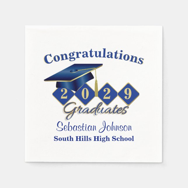 Personalised Graduation Blue & Gold Napkin (Front)