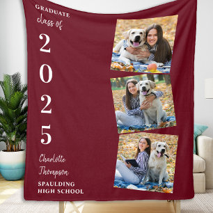 Personalised Graduation Burgundy Photo Collage Fleece Blanket