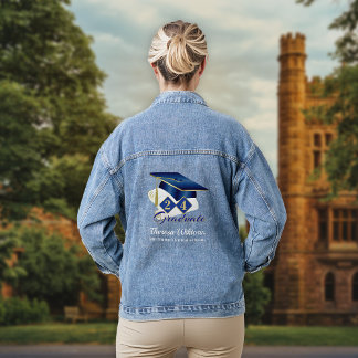 Personalised Graduation Cap Blue Gold Denim Jacket