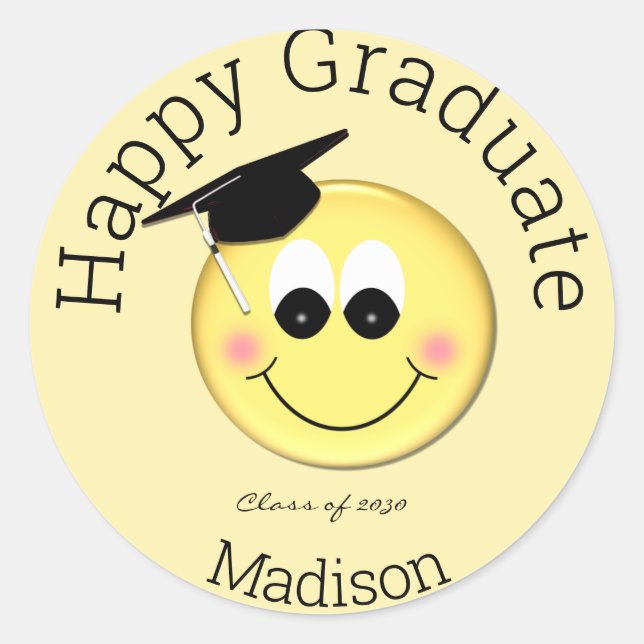 Personalised Graduation Cap Emoji Classic Round Sticker (Front)