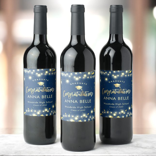 Personalised Graduation Custom Gold Navy Blue Wine Label (Creator Uploaded)