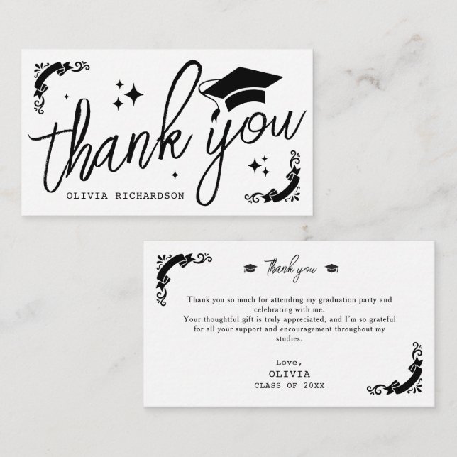 Personalised Graduation Elegant Script Stars & Cap Card (Front/Back)