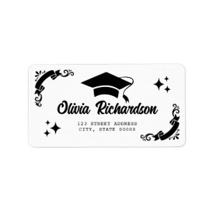 Personalised Graduation Elegant Script Stars & Cap Label