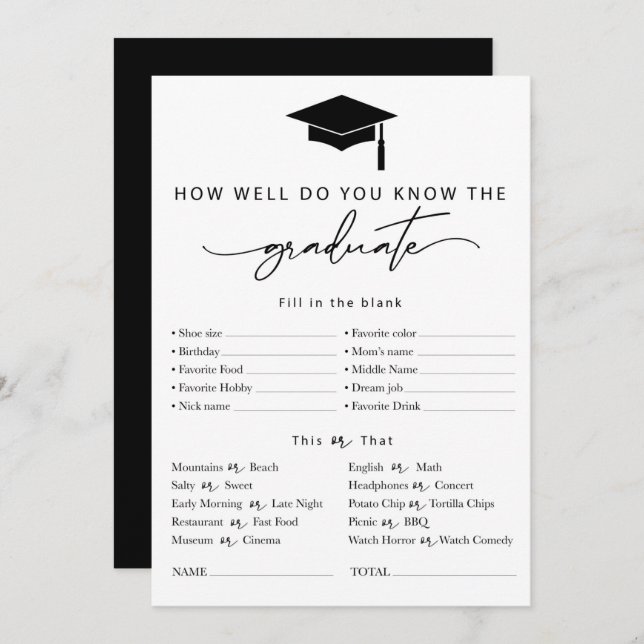 Personalised Graduation Game quiz Invitation (Front/Back)